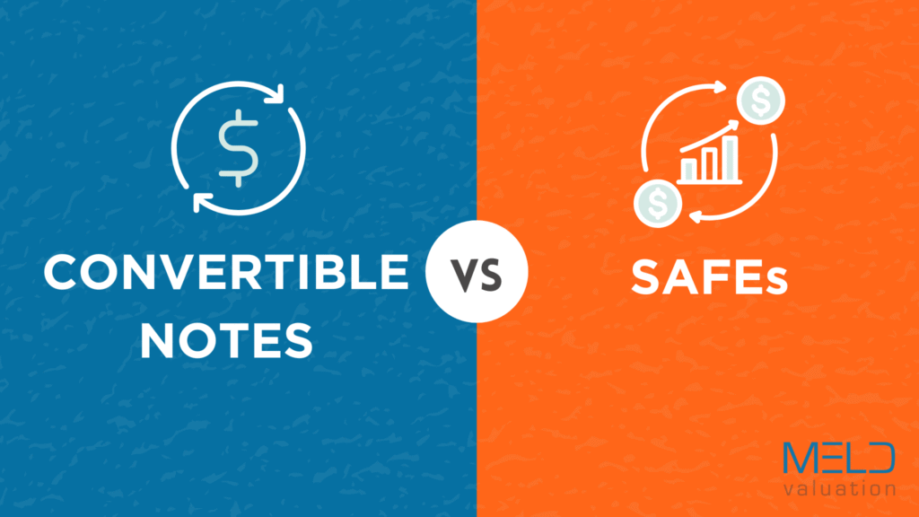 Blue and orange comparison feature graphic of convertible notes vs. safes